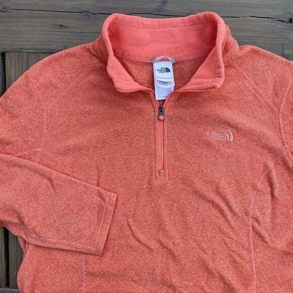 The North Face Shirt Womens Large Orange Fleece Quarter Zip Lightweight Sweater - Picture 1 of 6